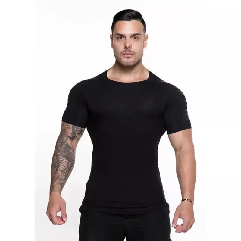 2026 Men Running Sports T-shirt Training Quick Dry Tight Short Sleeves Shirt Bodybuilding compress Fitness Tee Tops men Clothing