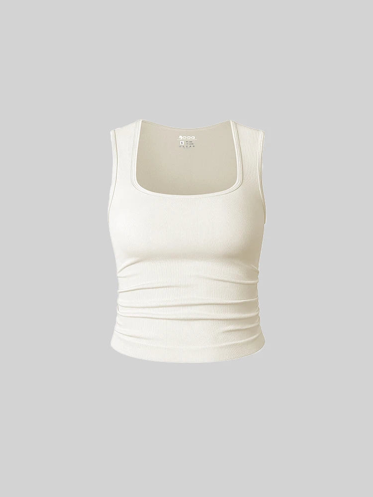 Women U Neck Ribbed Tank Top Summer Basic Elastic Solid Color Top Sexy Sleeveless Casual Sports Yoga Women's Vest