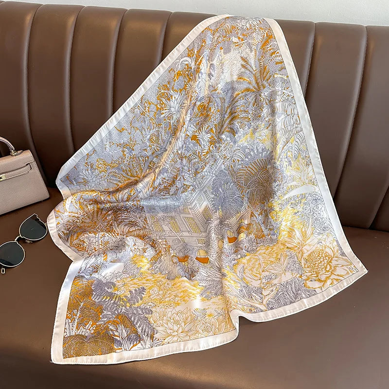 Silk Square Scarf Women Satin Shawls Neckerchief Casual Scarves Bandana Hair Hjiab 70*70cm 2023 New Fashion Luxury Brand