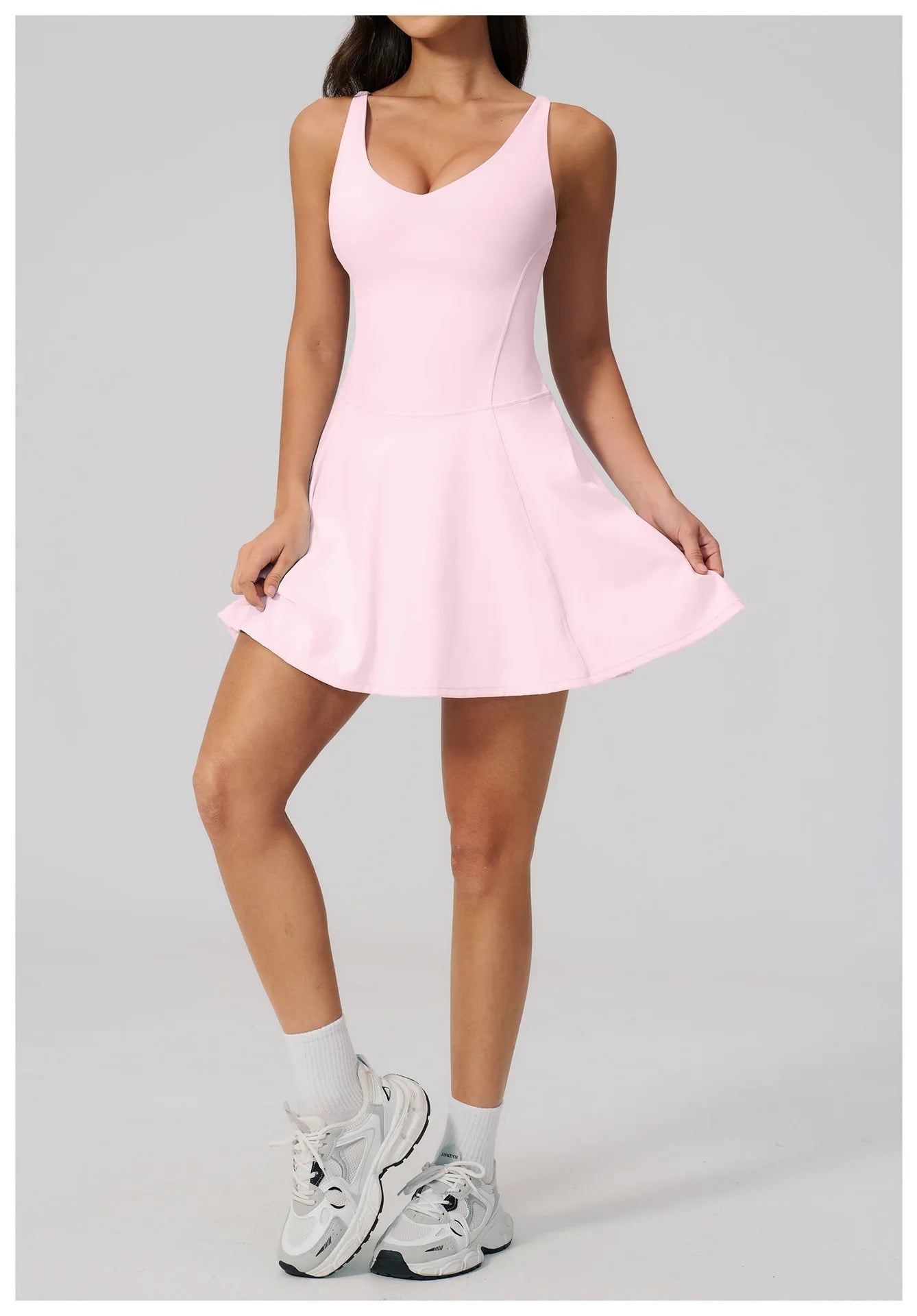 Yoga Bodysuit Women Fitness Jumpsuit Sexy Sport with Side Pockets Workout One-Piece Dance Ballet Sport Dress Female Tennis Skirt