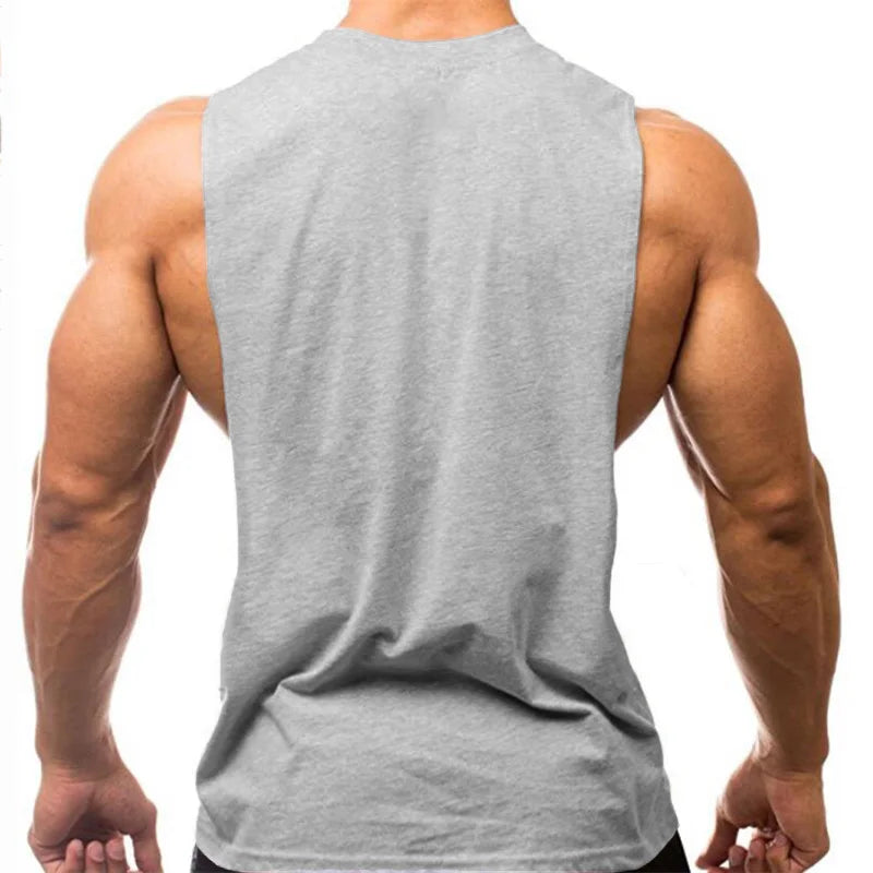 Gym Bodybuilding Running Clothing Summer Cotton Breathable Singlets Mens Training Sleeveless Tank Tops Large Side Slits Shirts