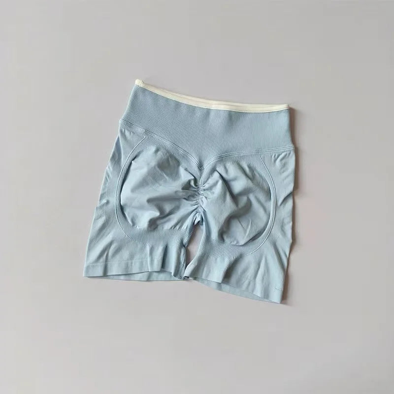 Sexy Seamless Color Blocked Yoga Shorts, Tight Fitting Peach Hip Lifting Sports, Women's Outdoor Running And Fitness Pants
