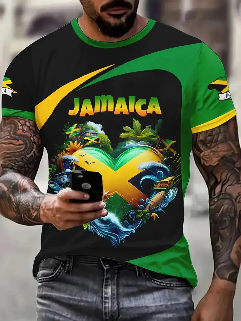 3D Print Jamaica Hummingbird Graphic T-Shirt For Men Casual Short Sleeve Crew Neck Tshirts Men's Plus Size  Jamaica Flag Tshirt