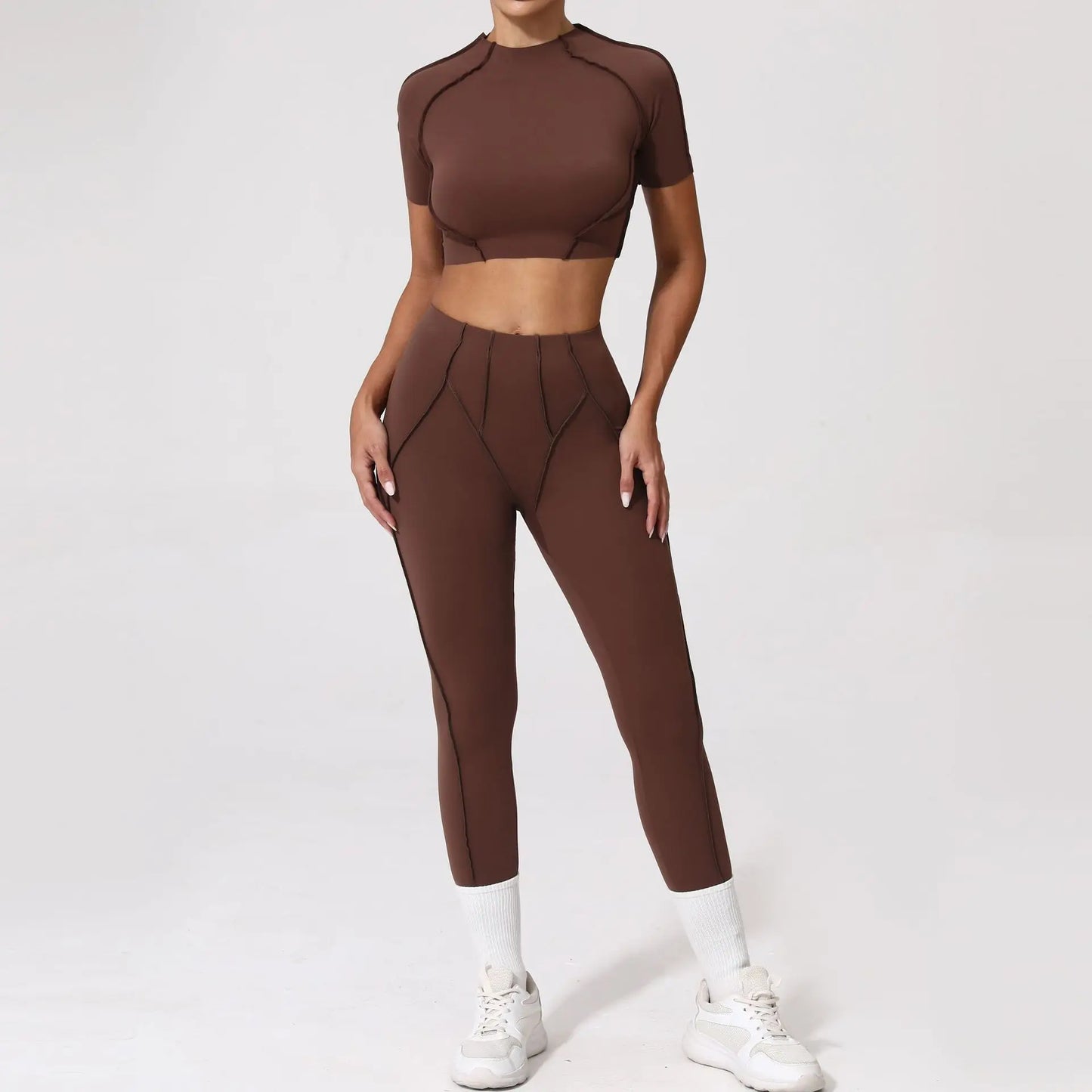 Seamless Yoga Sets Sports Fitness Hip-lifting High Waist Skinny Long-sleeved Suit Running Workout Gym Leggings Sets for Women