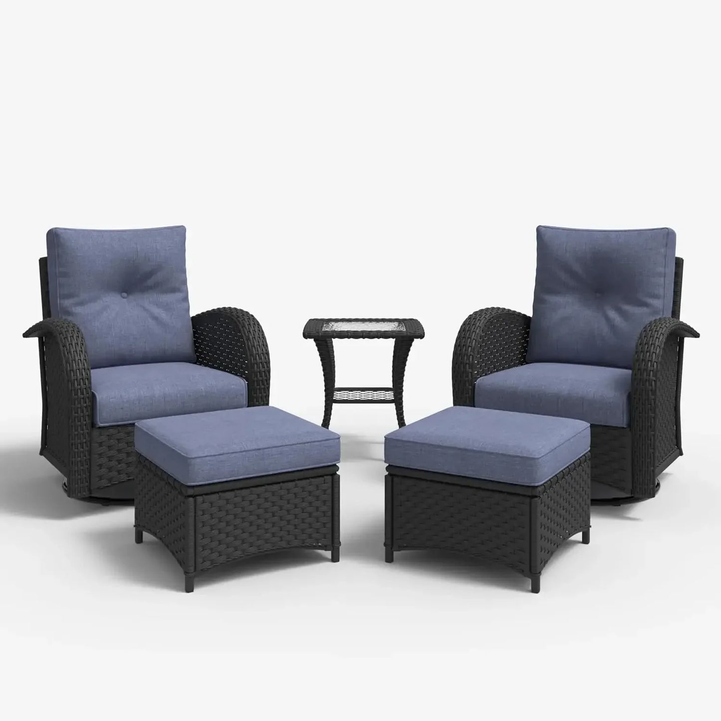 5 Pieces Outdoor Patio Furniture Set, Rattan Wicker Sectional Swivel Rocker Chairs Sets
