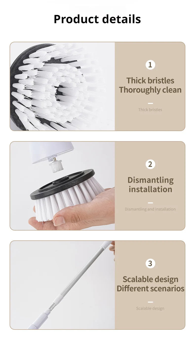 Electric Spin Scrubber Cordless Multi-Function Low Noise Electric Cleaning Brush Replaceable Brush Heads And Adjustable Handle