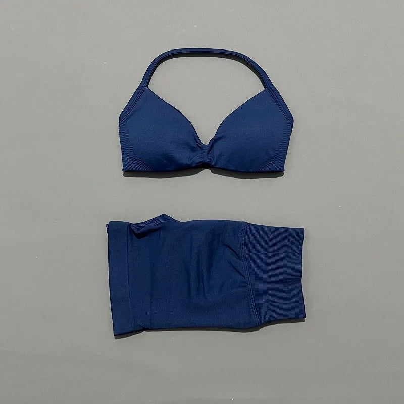 2 Piece Sports Yoga Set Sportswear Woman Gym Strappy Bra And Shorts Activewear Pilates Clothes Sports Workout Fitness Suit
