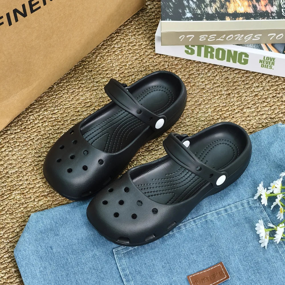 Summer New Women's Cute Ballet Hole Shoes Retro EVA Outer Wear Mary Jane Shoes Anti Slip Outdoor Beach Sandals