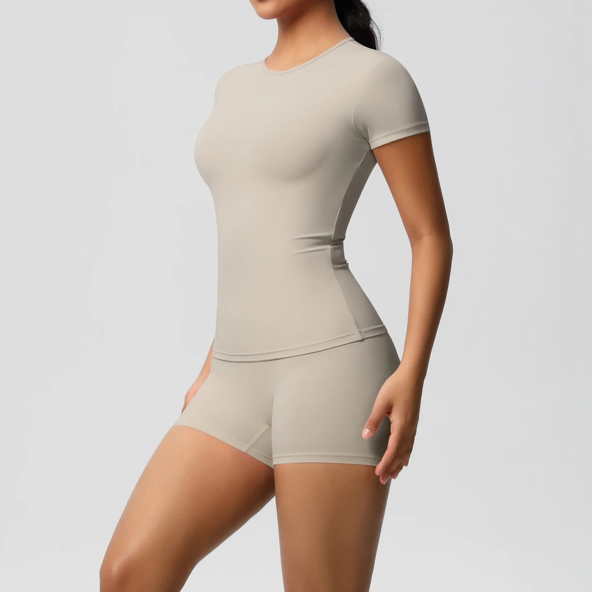 2PC Quick-Drying Gym Leggings Set Summer Short Sleeve Breathable Stretchy GYM Yoga Slim Fitness Active Top Women's cycling short