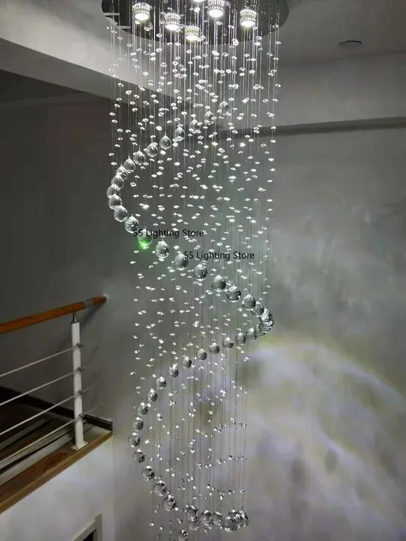 Modern Large K9 Crystal LED Chandeliers for Spiral Living Room Staircase Lamp Showcase Bedroom Kitchen Pendant Light Fixture