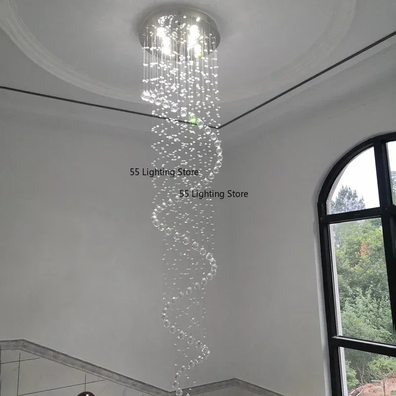 Modern Large K9 Crystal LED Chandeliers for Spiral Living Room Staircase Lamp Showcase Bedroom Kitchen Pendant Light Fixture