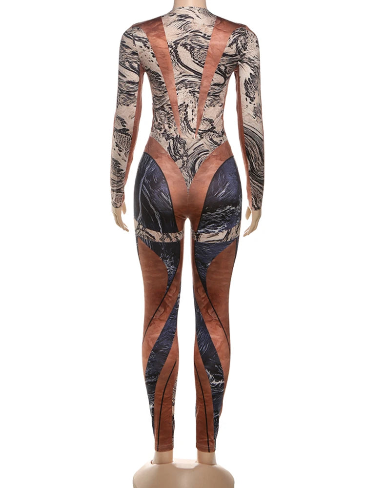 Nibber Fit Colorful Patchwork 2 Piece Set Women Fall Trend Hipster Bodysuit Tops+Leggings Tight Stretch Matching Street Outfits