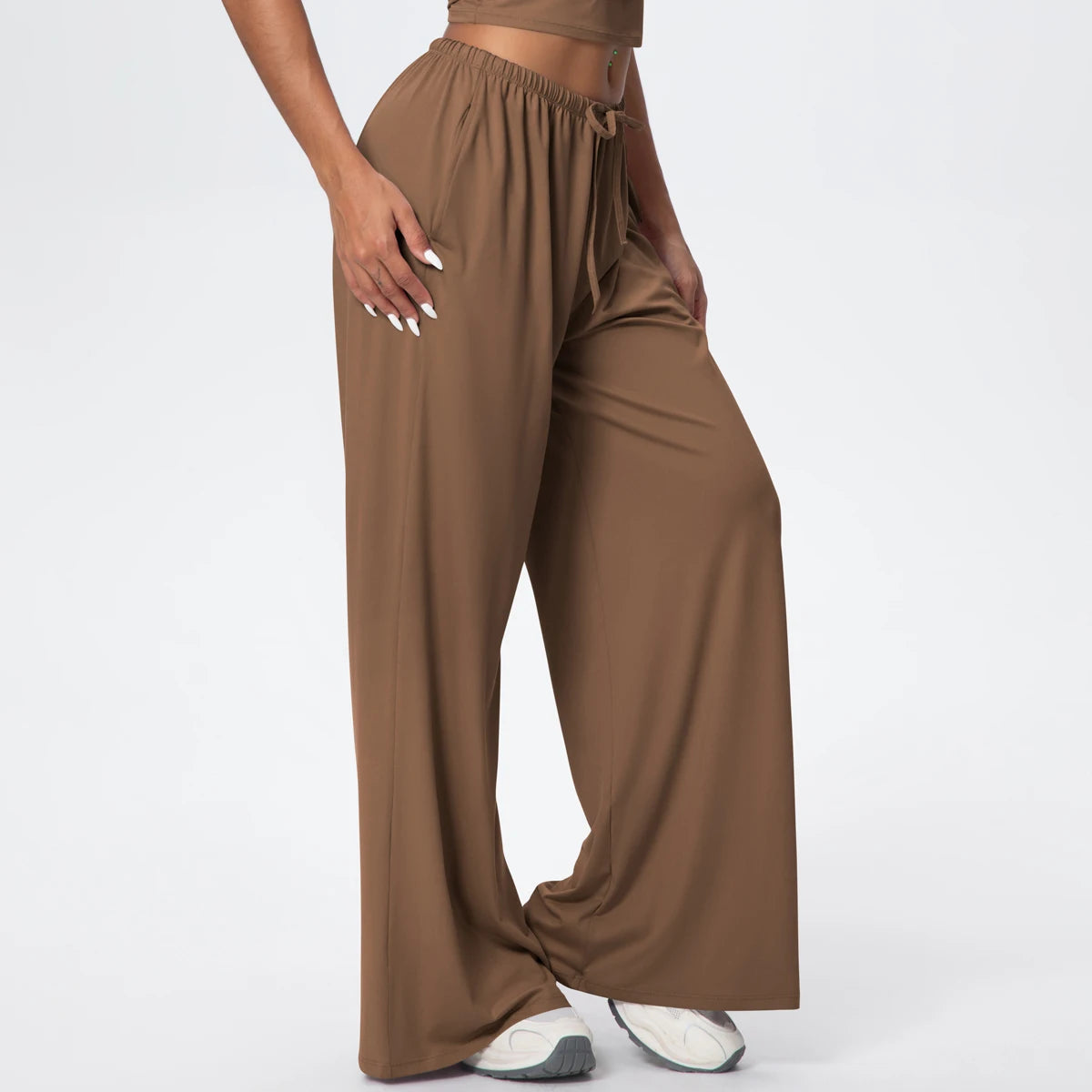 Women Quick Drying Wide Leg Yoga Pants Loose Yoga Pants High Waist With Pockets Fitness Sport Gym Workout Drawstring Full Length