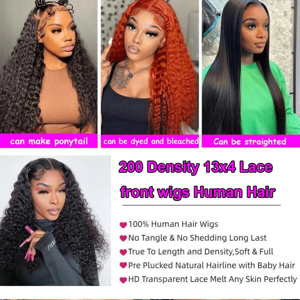 13x6 Glueless 250 Density Brazilian Deep Wave Curly HD Lace Frontal Human Hair Wig For Women Preplucked Best Hair Water Wig