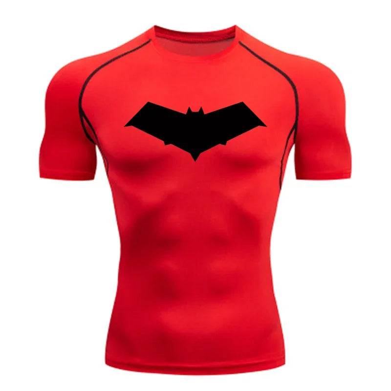 Summer Casual Run Compression T-Shirt Men Tops Bat Print Quick-Dry Fitness Gym Sportswear MMA Rashguard Jersey Workout Tee Male