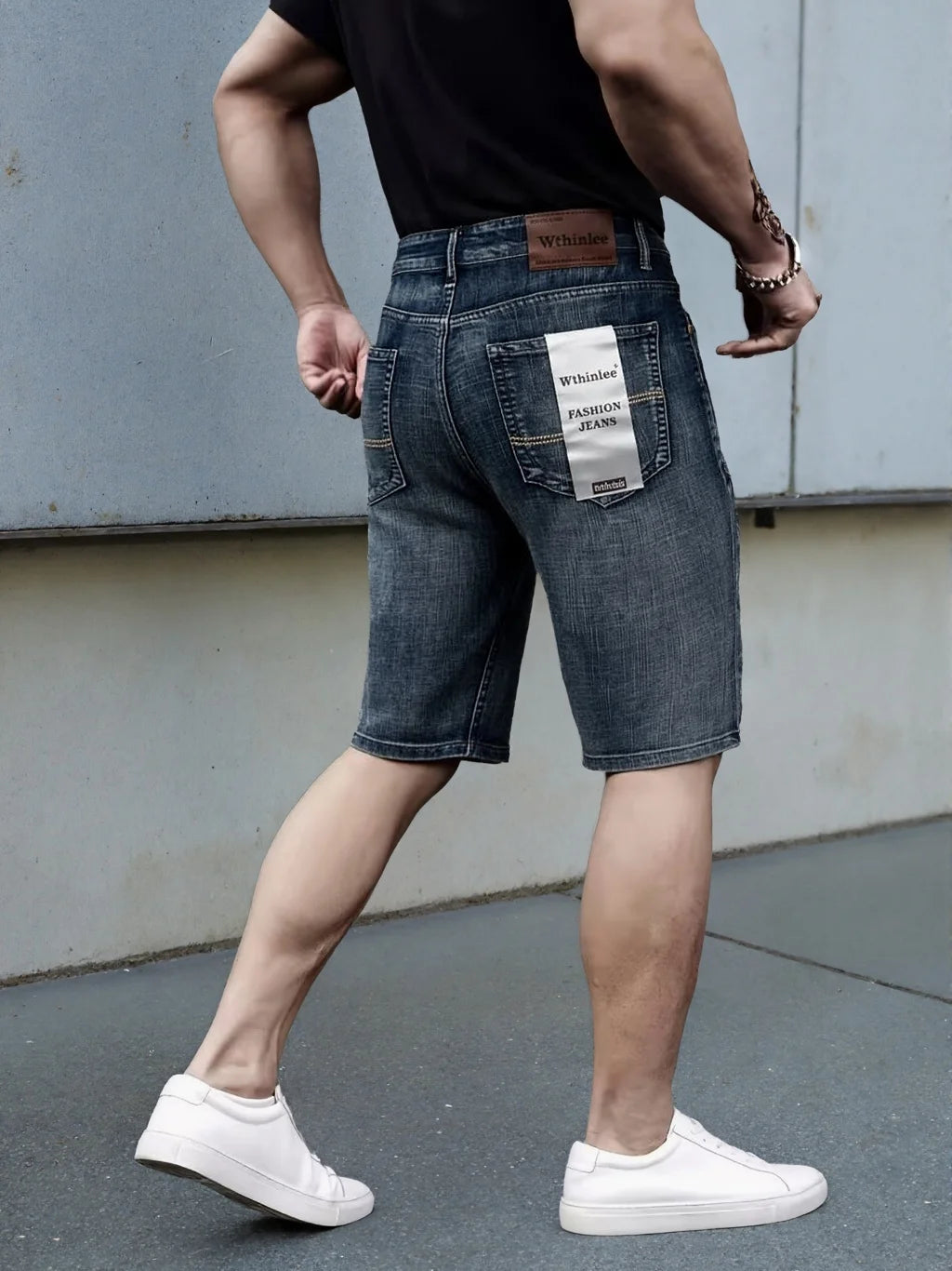 Wthinlee New Business Men's Jeans Casual Straight Stretch Fashion Classic Blue Black Men's Summer Denim Shorts Knee-Length