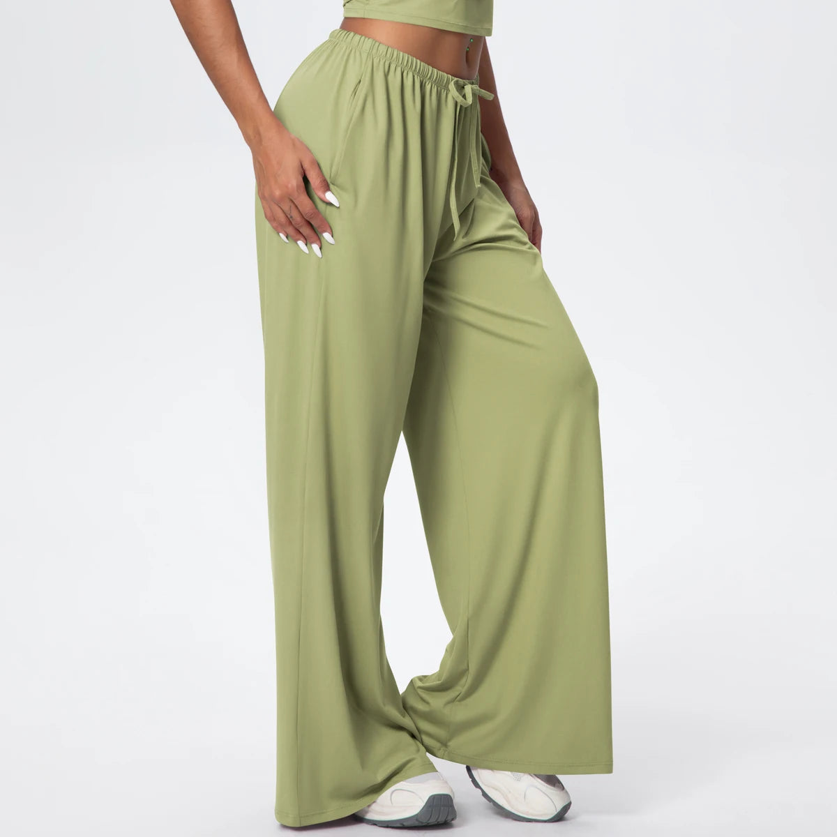 Women Quick Drying Wide Leg Yoga Pants Loose Yoga Pants High Waist With Pockets Fitness Sport Gym Workout Drawstring Full Length