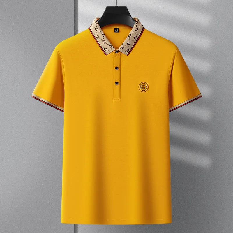 Men's Fashion 2025 Short sleeved Summer Polo Shirt High end Design Exquisite Ice Silk Embroidered Breathable T-shirt