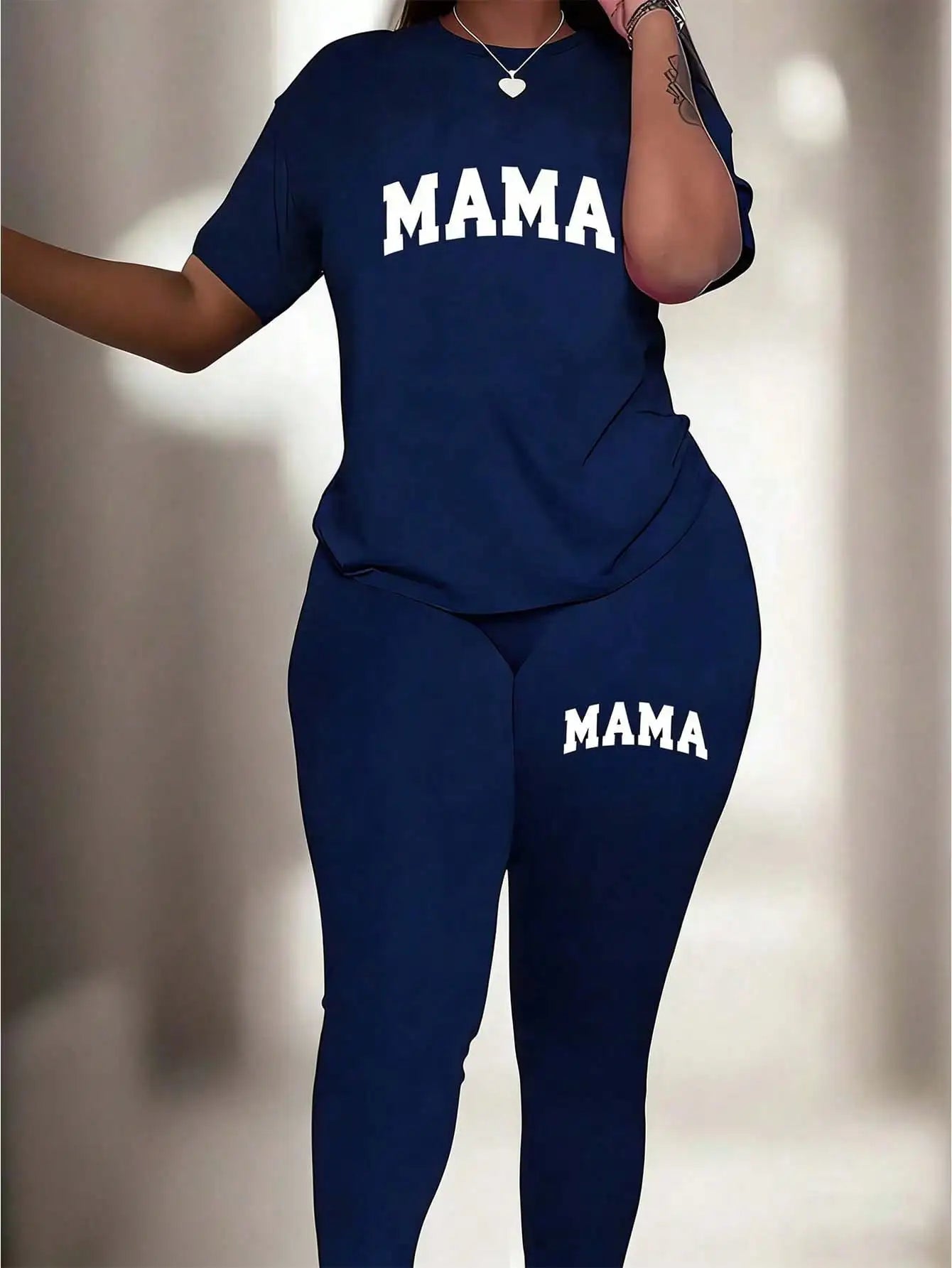 2026 Women's New Casual Spring/Summer Two Piece Set Round Neck Letter Printed Short Sleeve T-shirt and Letter Printed Pants Set