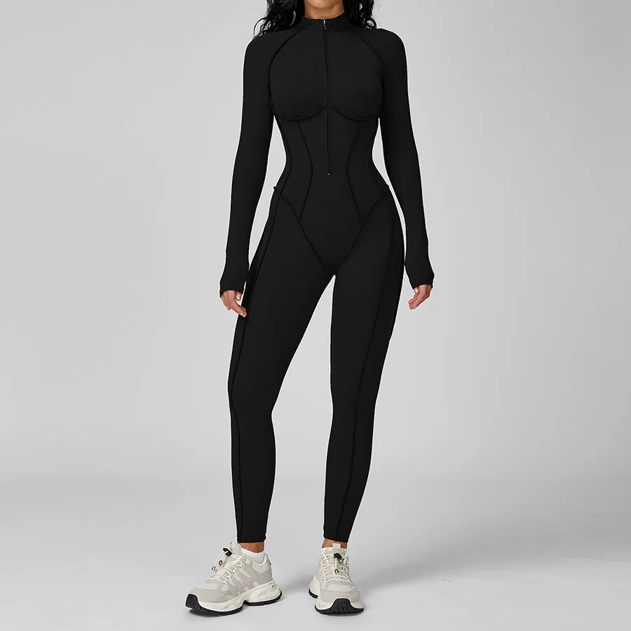 New Autumn/Winter Women One-piece Seamless Yoga Jumpsuits leggings Long-sleeved Zipper Slim Fit Sports Fitness Outfit Tracksuits