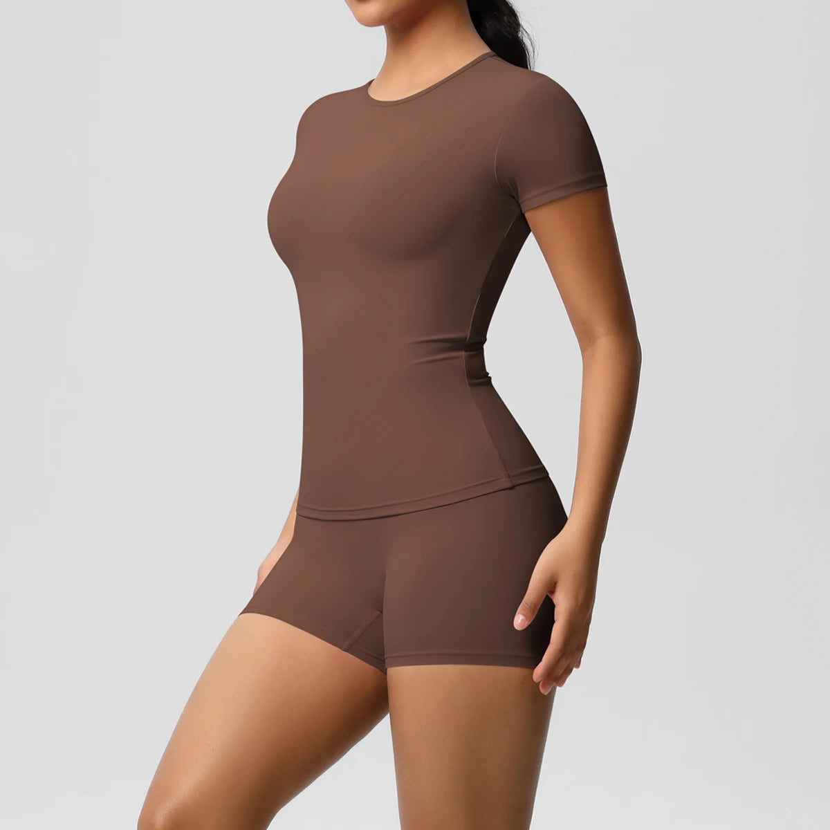 2PC Quick-Drying Gym Leggings Set Summer Short Sleeve Breathable Stretchy GYM Yoga Slim Fitness Active Top Women's cycling short