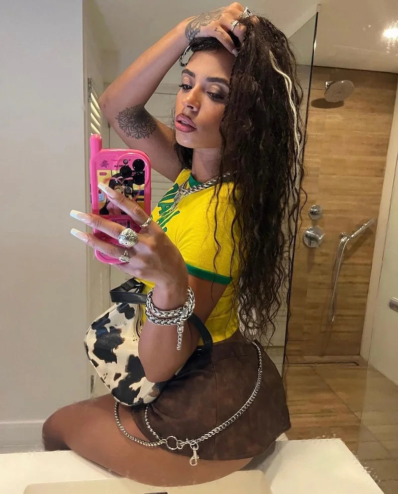 Y2K High Street Short sleeved T-shirt for Women's 2023 Summer New High Quality Pattern Embroidered Jamaica Fashion T-shirt