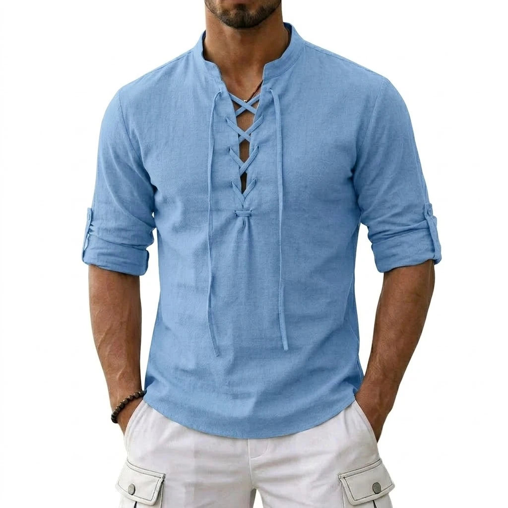 Men's Long Sleeved Linen T-Shirts Medieval Vintage Viking Top Cotton Shirts Men Halloween Costume Breathable Tops Yoga Shirts