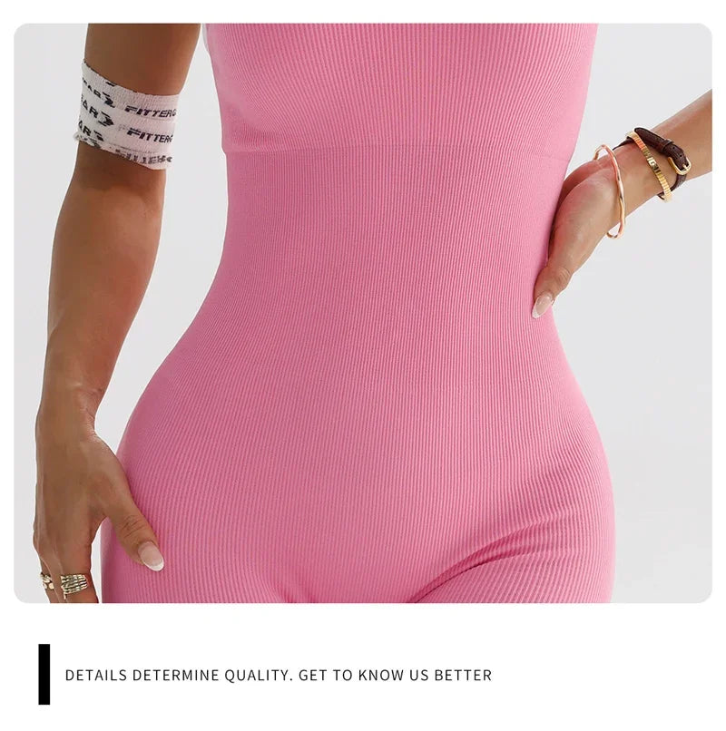 Summer Seamless Yoga Jumpsuit Women Gym Set Spaghetti Strap Leisure Workout Gym Shorts Padded Bra One-piece Fitness Bodysuits