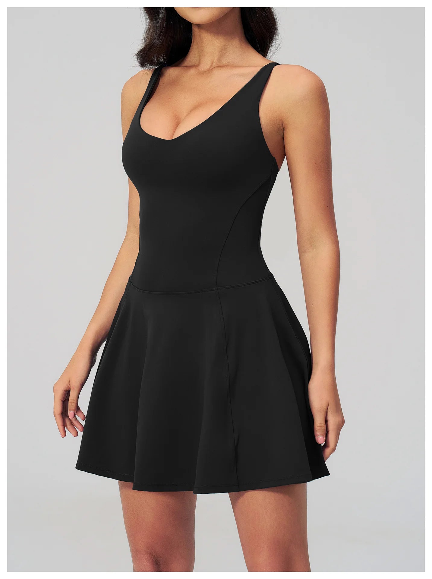 Yoga Bodysuit Women Fitness Jumpsuit Sexy Sport with Side Pockets Workout One-Piece Dance Ballet Sport Dress Female Tennis Skirt