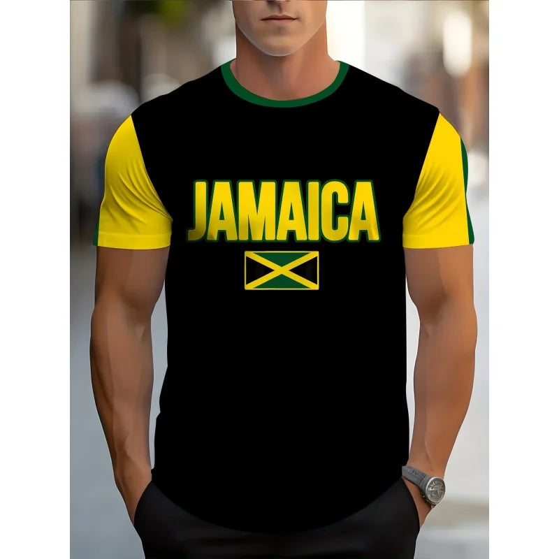 Jamaica Flag Map Graphic T-Shirt For Men Funny Jamaican 3D Printed T Shirts Summer Breathable O-Neck Tops Short Sleeve Tees