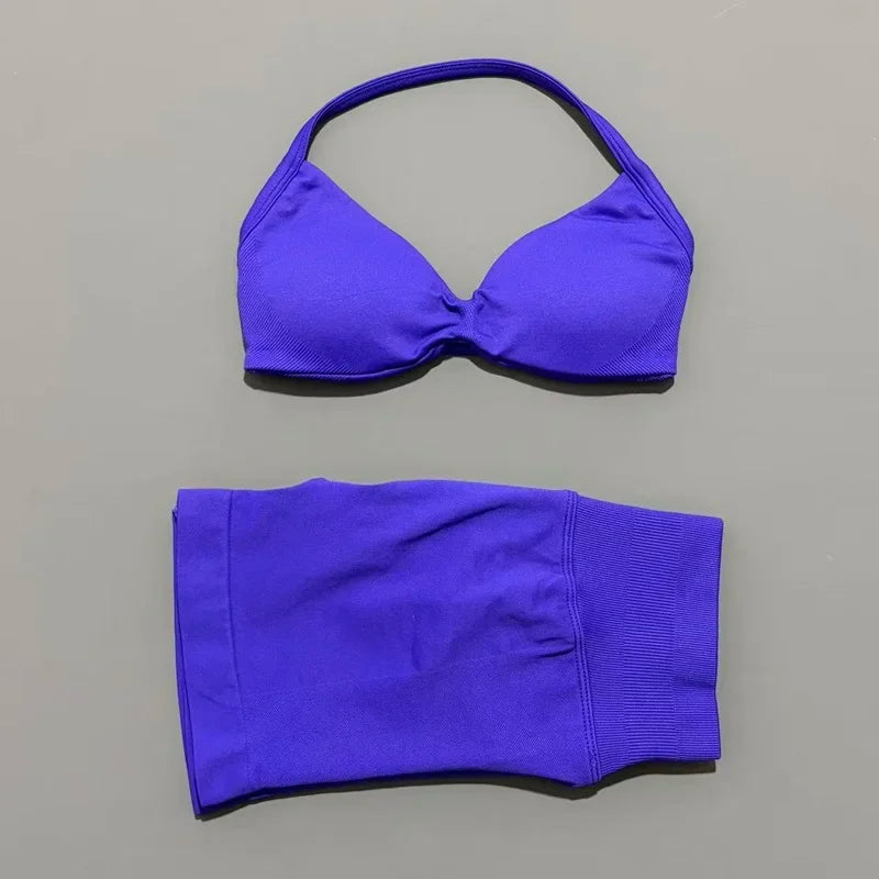 2 Piece Sports Yoga Set Sportswear Woman Gym Strappy Bra And Shorts Activewear Pilates Clothes Sports Workout Fitness Suit