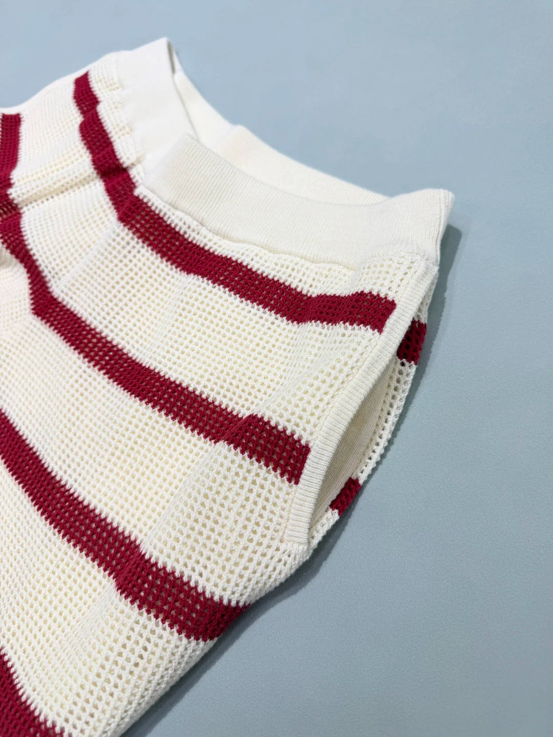 2026 Summer Women's Casual Striped Two-Piece Knit Set — Loose-Fit, Versatile Outfit featuring a Collared, Open-Work Design
