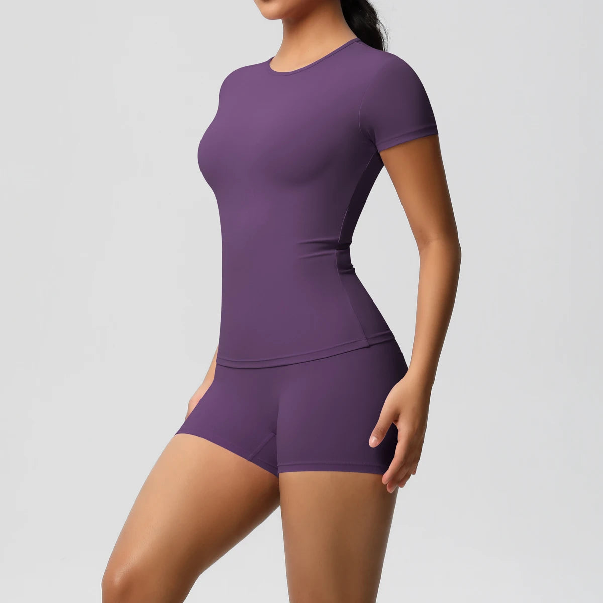 2PC Quick-Drying Gym Leggings Set Summer Short Sleeve Breathable Stretchy GYM Yoga Slim Fitness Active Top Women's cycling short