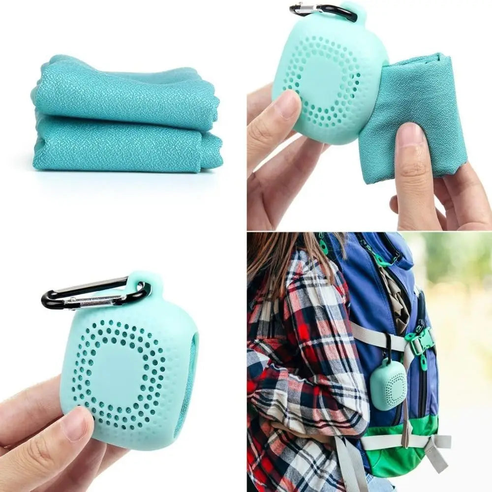 With Silicone Case Quick Drying Towel Pocket Super Absorbent Sports Towel Solid Color Portable Microfiber Towel