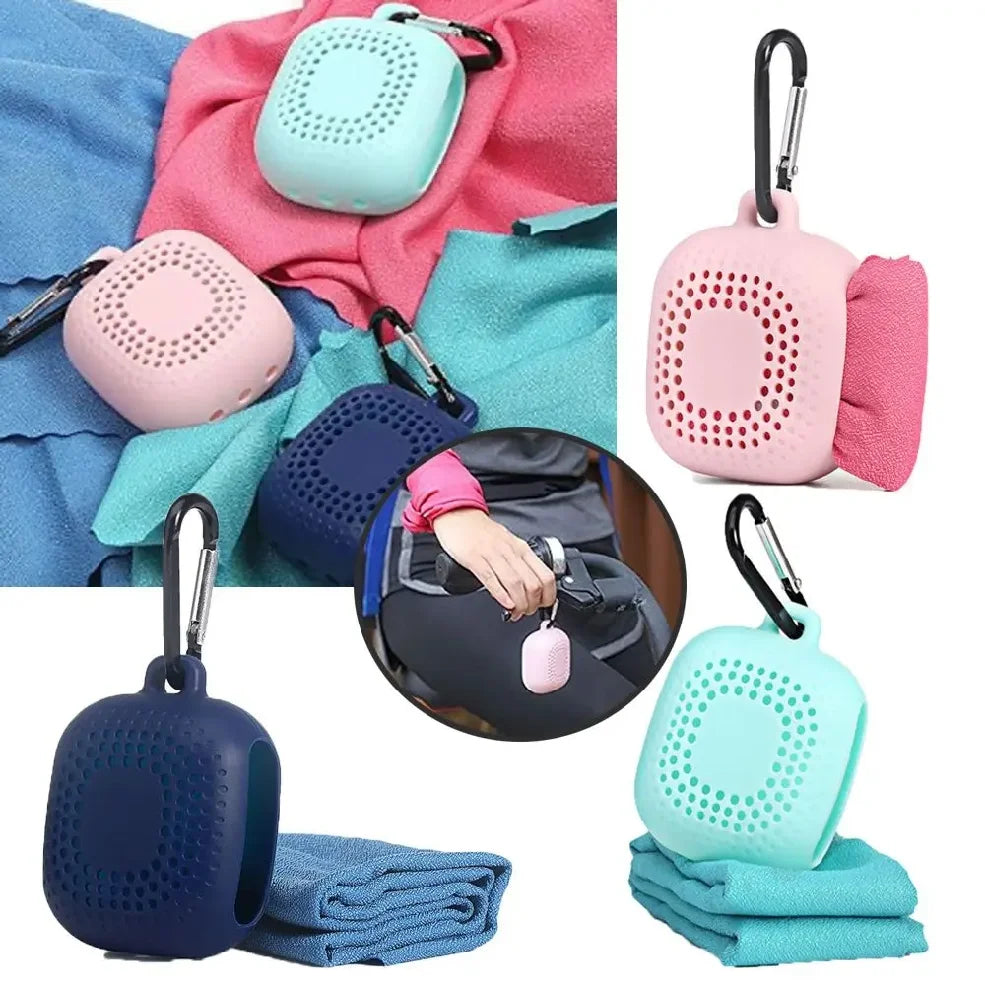With Silicone Case Quick Drying Towel Pocket Super Absorbent Sports Towel Solid Color Portable Microfiber Towel