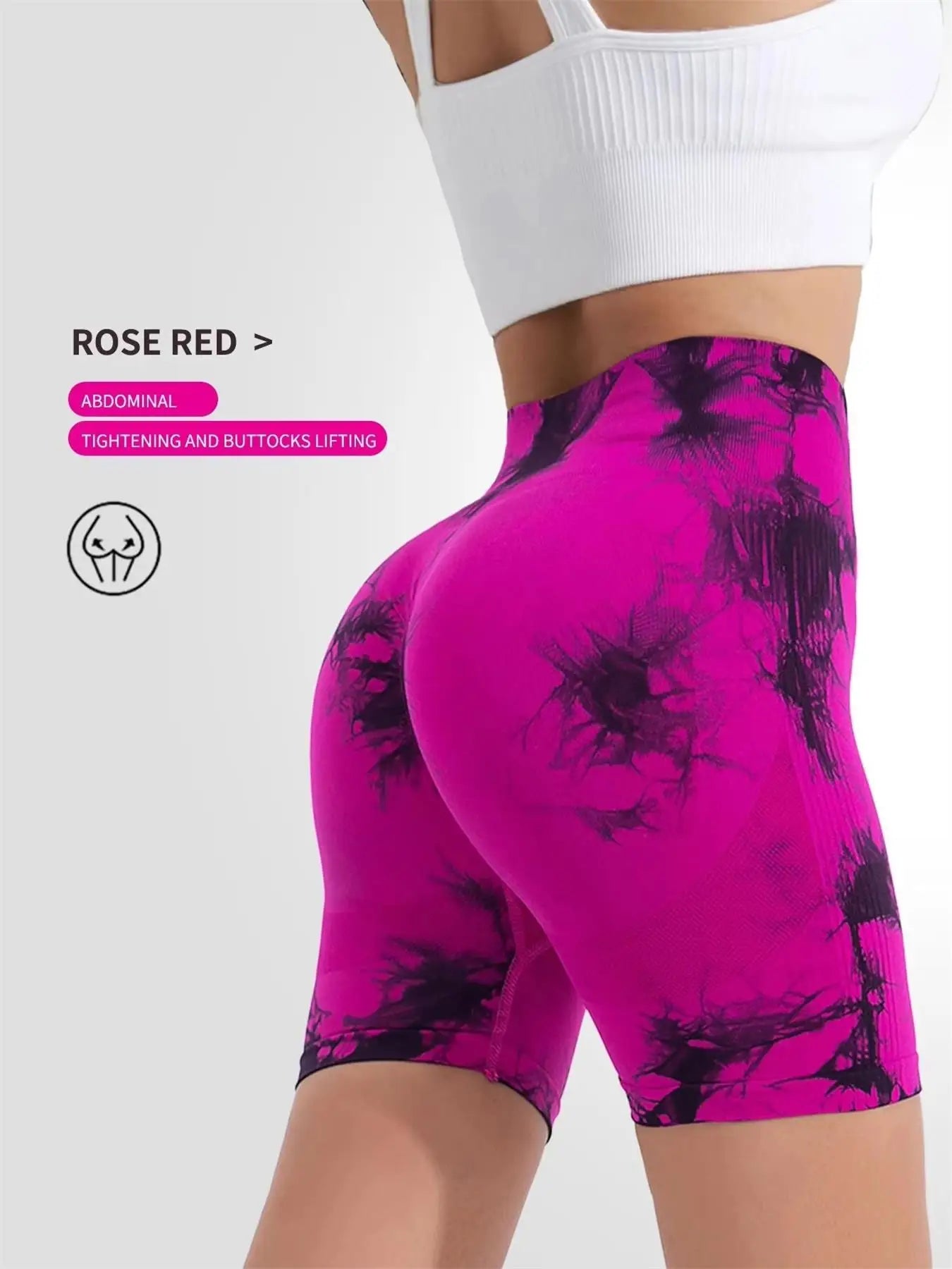 Women's Yoga Shorts Tie Dye Peach Butt Nylon Quick Dry Fitness Pants High Stretch Hip Lift Sweatpants Tight Leggings