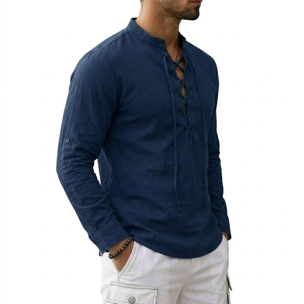 Men's Long Sleeved Linen T-Shirts Medieval Vintage Viking Top Cotton Shirts Men Halloween Costume Breathable Tops Yoga Shirts