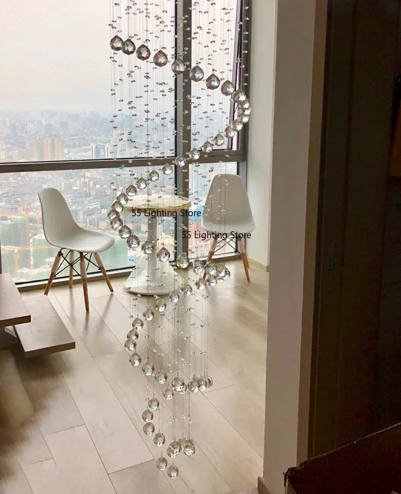 Modern Large K9 Crystal LED Chandeliers for Spiral Living Room Staircase Lamp Showcase Bedroom Kitchen Pendant Light Fixture