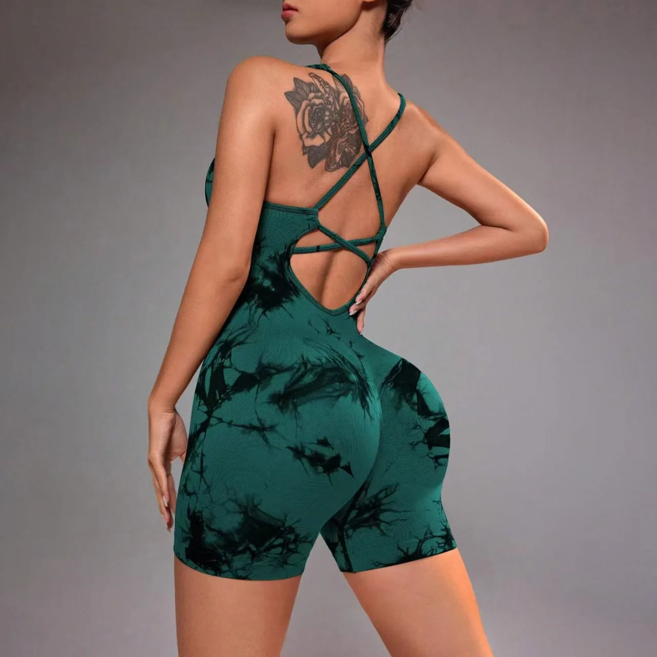 Tie Dye Yoga Bodysuit for Women - Seamless No Visible Panty Line Strappy Dance Leotard, High Cut Workout Unitard for Gym Fitness