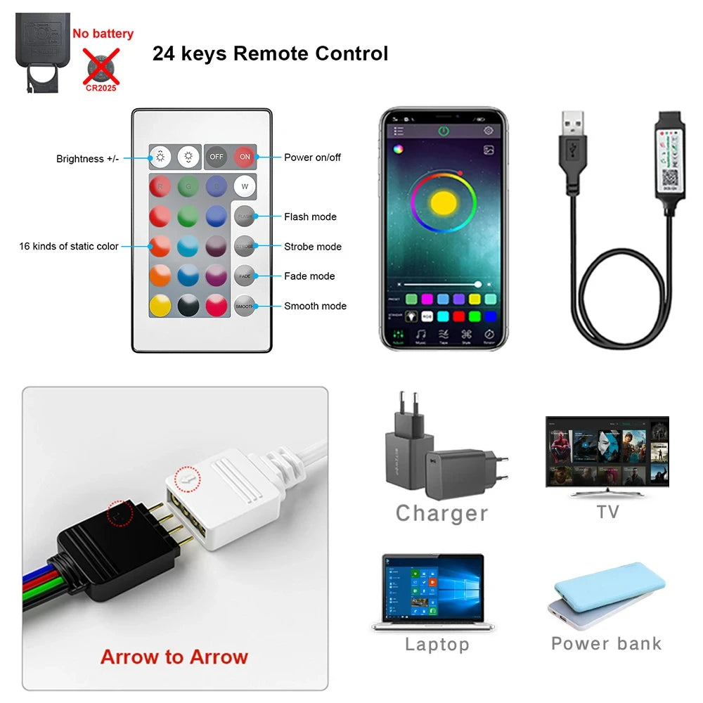 Bluetooth LED Strip Lights Smart SMD 5050 APP Remote Control Flexible Ribbon Diode Lamp Tape TV Backlights Game Room Home Decor
