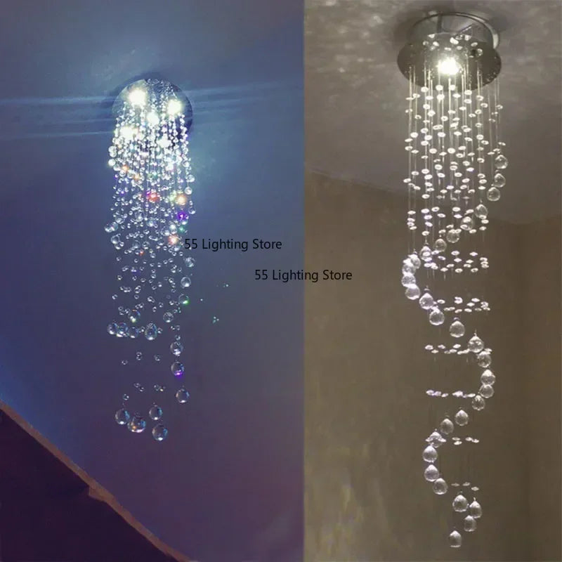 Modern Large K9 Crystal LED Chandeliers for Spiral Living Room Staircase Lamp Showcase Bedroom Kitchen Pendant Light Fixture