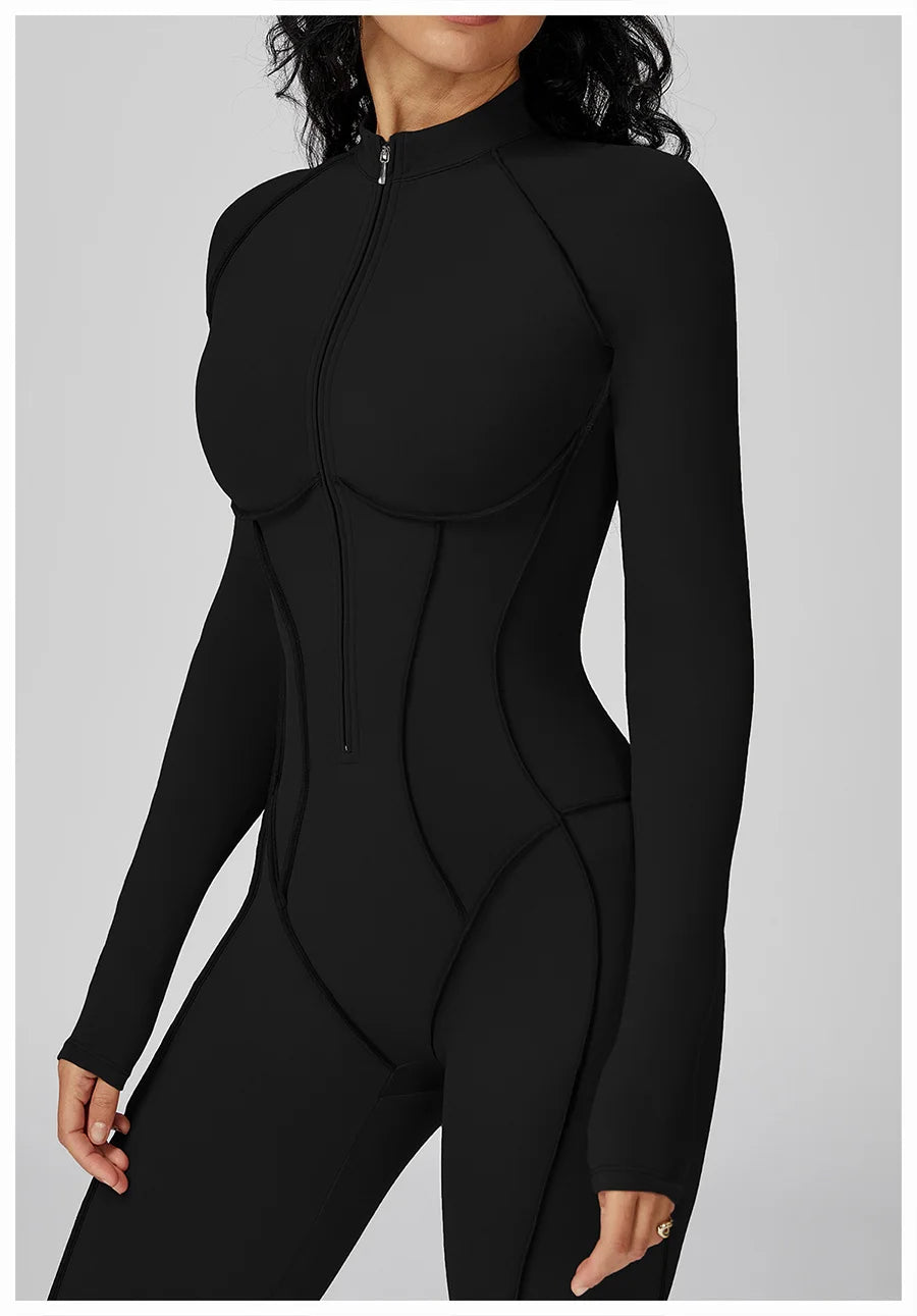 New Autumn/Winter Women One-piece Seamless Yoga Jumpsuits leggings Long-sleeved Zipper Slim Fit Sports Fitness Outfit Tracksuits