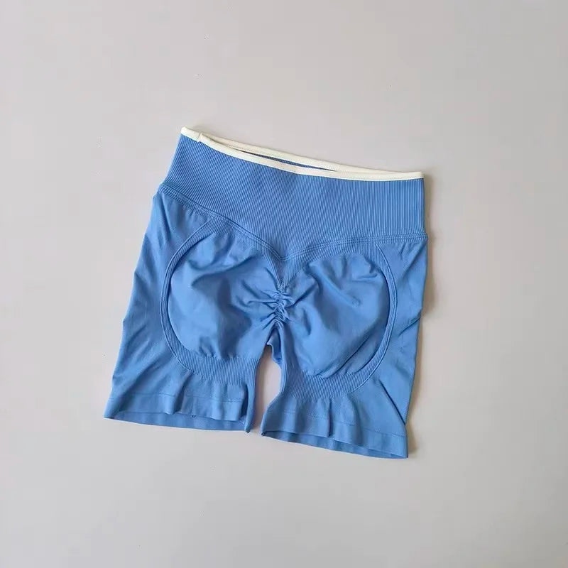 Sexy Seamless Color Blocked Yoga Shorts, Tight Fitting Peach Hip Lifting Sports, Women's Outdoor Running And Fitness Pants