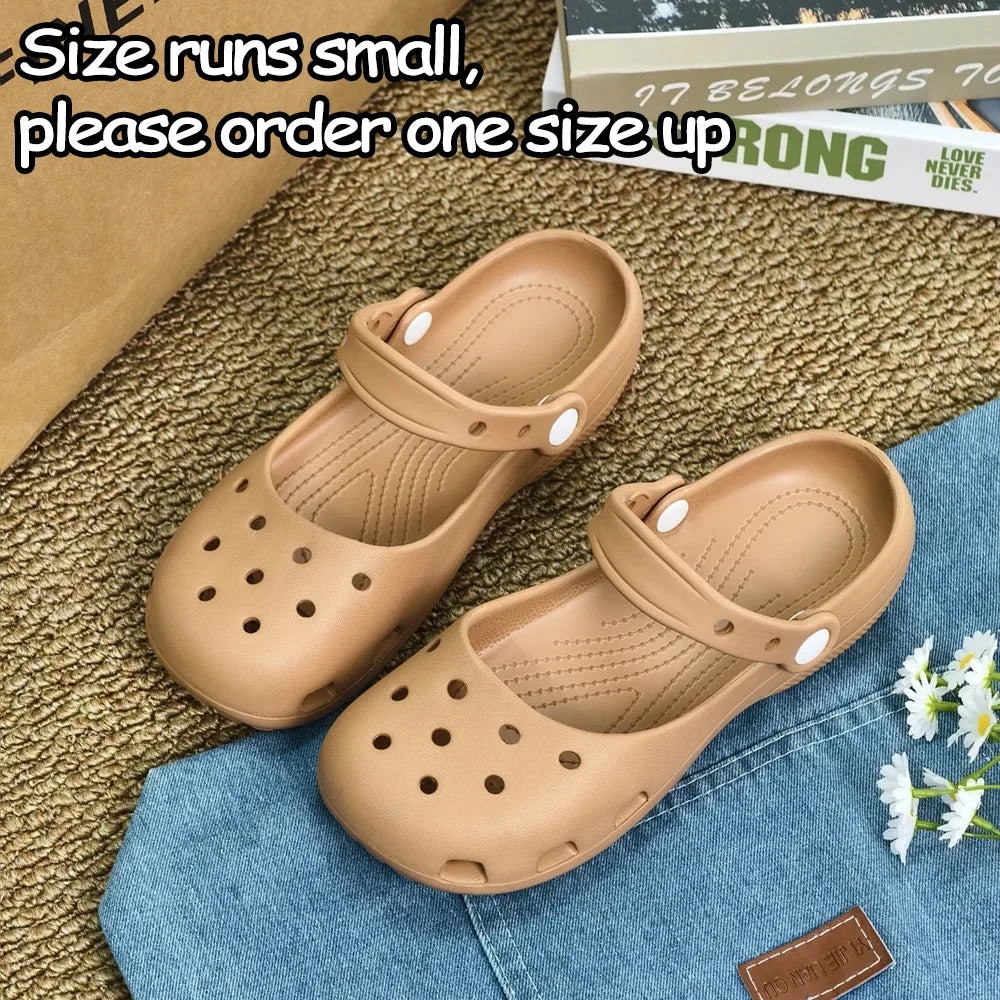 Summer New Women's Cute Ballet Hole Shoes Retro EVA Outer Wear Mary Jane Shoes Anti Slip Outdoor Beach Sandals
