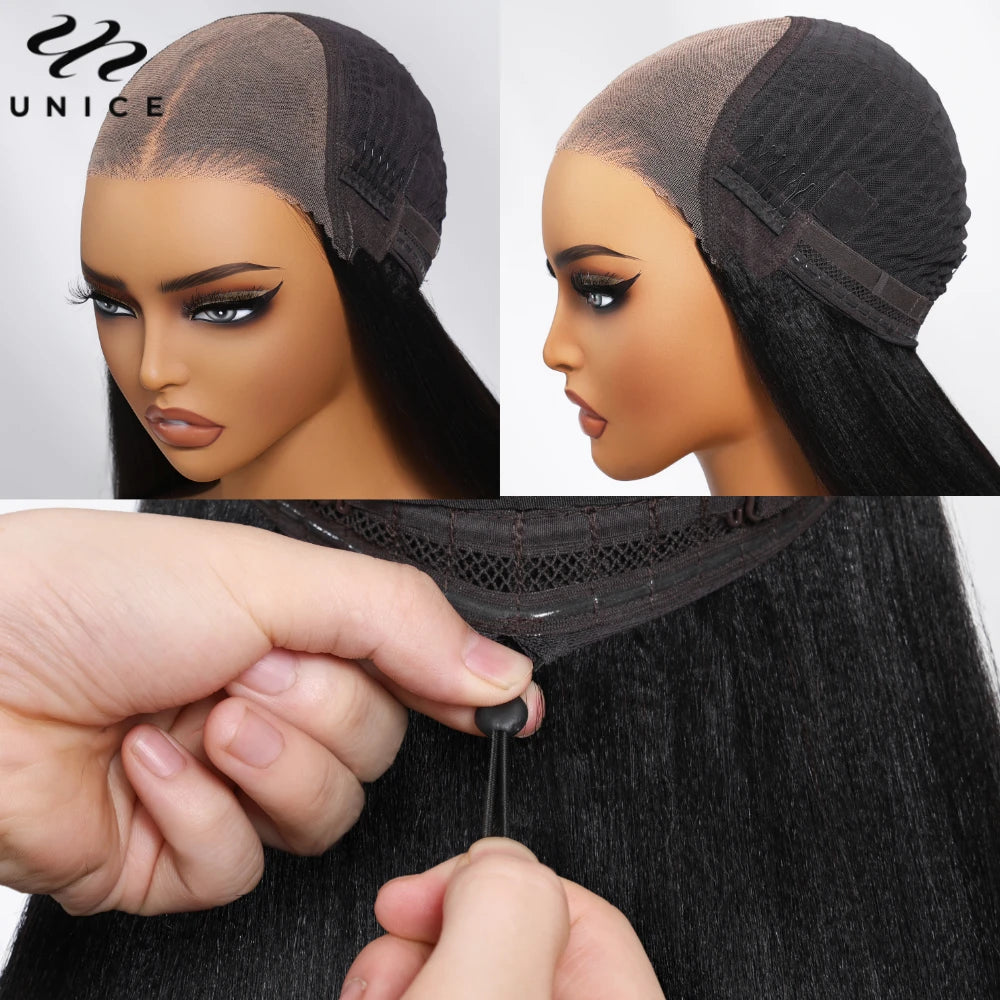 UNice Bye-Bye Knots™ 7x5 Lace Pre Layered Side Part Yaki Straight Wig Human Hair Glueless Wig Short Bob Wigs 150% Density