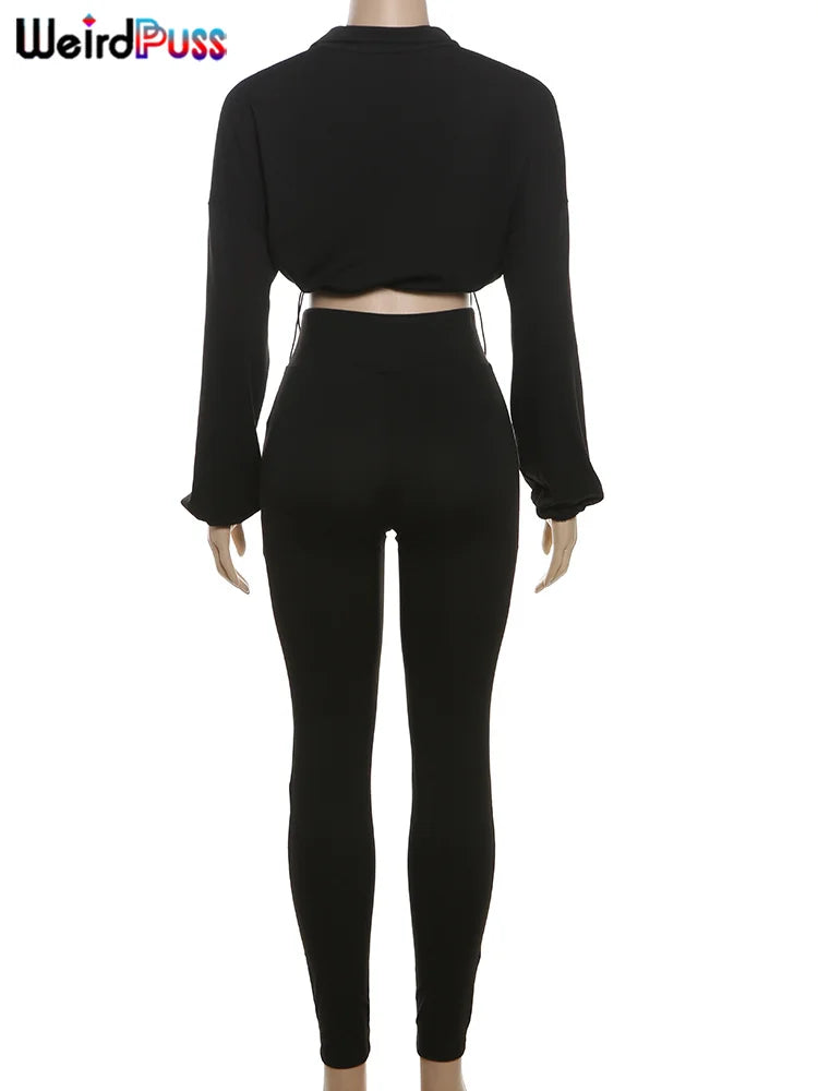 Weird Puss Women Tracksuit 2 Piece Set 2024 Autumn Casual Zip Thin Drawstring Jacket+Leggings Matching Streetwear Sporty Suit