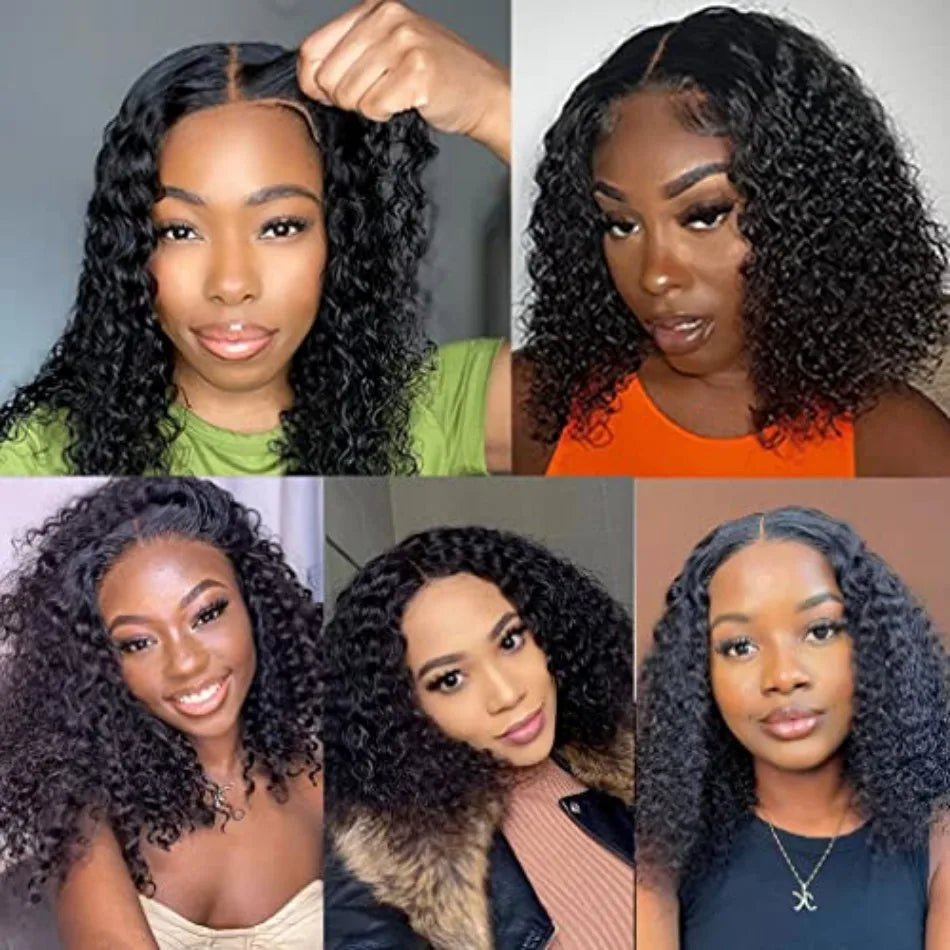 Deep Wave Lace Frontal Wigs 4x4 5x5 Glueless Wig Bob Wig Human Hair Pre Plucked HD Transparent Lace For Women Natural Black 16In