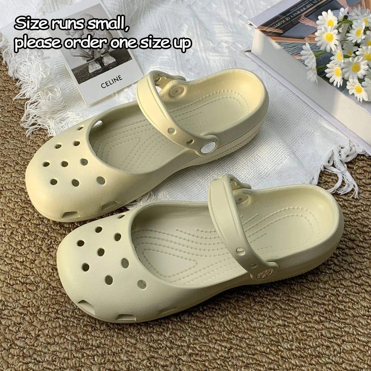 Summer New Women's Cute Ballet Hole Shoes Retro EVA Outer Wear Mary Jane Shoes Anti Slip Outdoor Beach Sandals