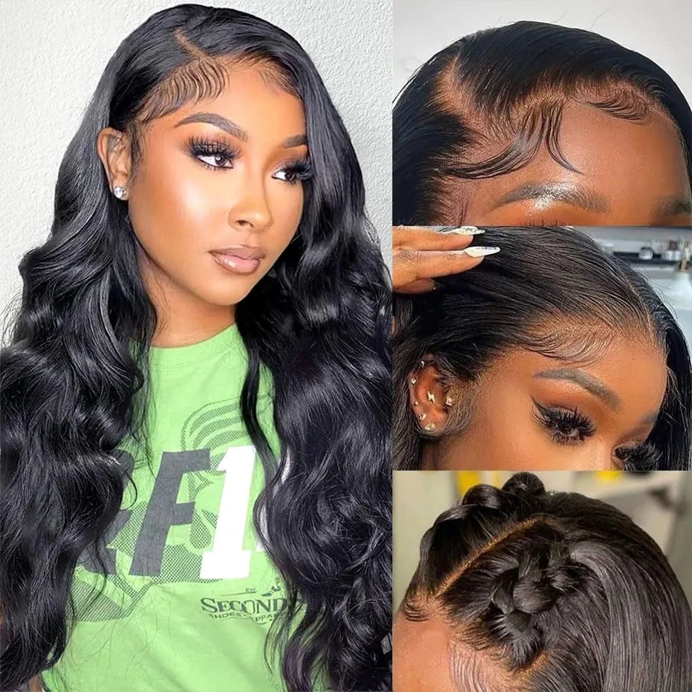 200 Density Body Wave 13x4 HD Transparent Lace Front Human Hair Wig Black 13x6 Lace Frontal Wigs 30 40 Inch PrePlucked Lace