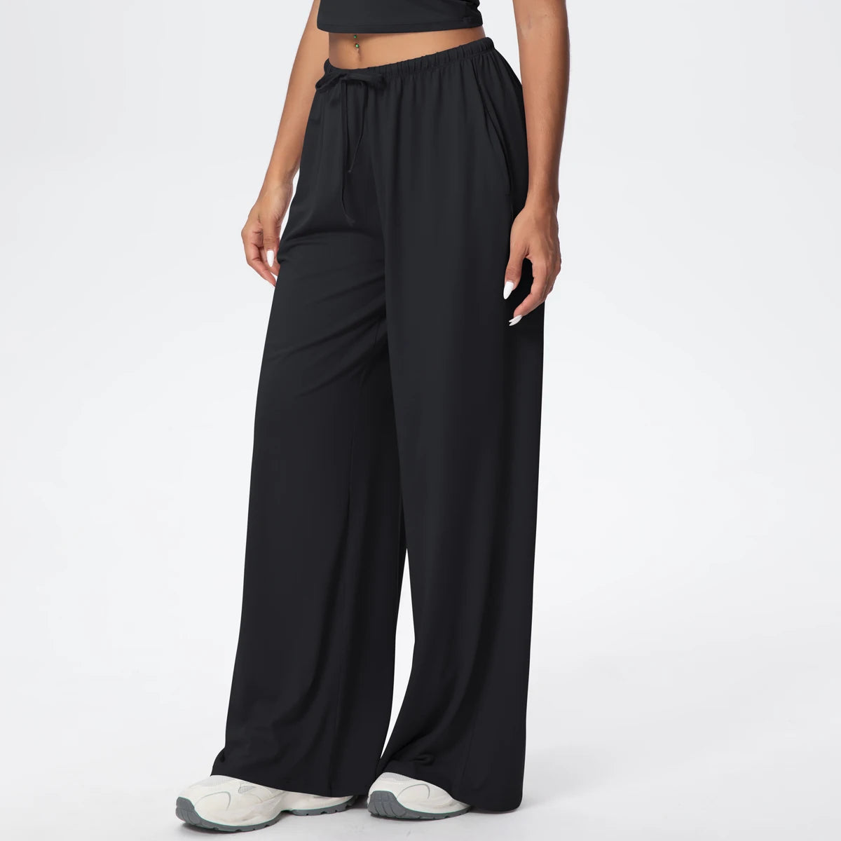 Women Quick Drying Wide Leg Yoga Pants Loose Yoga Pants High Waist With Pockets Fitness Sport Gym Workout Drawstring Full Length
